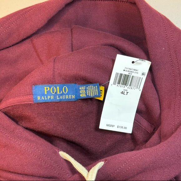 Polo Ralph Lauren Burgundy Red Wine Pony Pullover Hoodie Sweatshirt Men's 4XLT - Picture 4 of 9